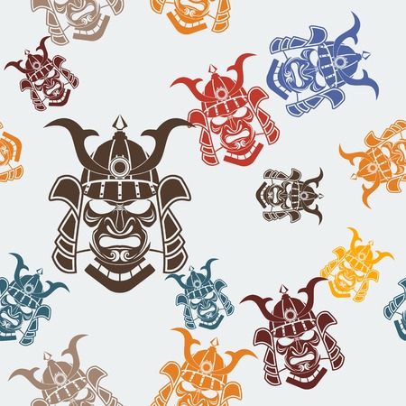 Editable Samurai Mask Vector Illustration Seamless Patternのイラスト素材