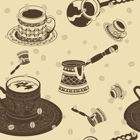 Editable Turkish Coffee Vector Illustration Seamless Patternのイラスト素材