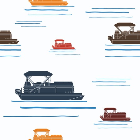 Editable Pontoon Boat Vector Illustration Seamless Patternのイラスト素材