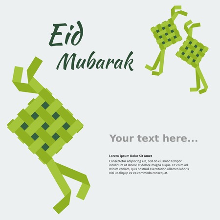 Editable Eid Mubarak Concept with Indonesian or Malaysian Ketupat for Text Backgroundのイラスト素材
