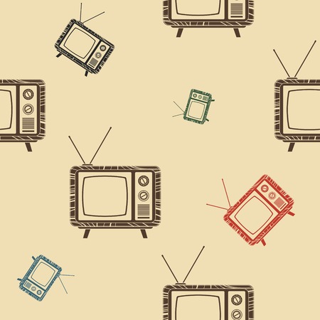 Editable Old Television Vector Illustration Seamless Patternのイラスト素材