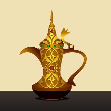 Editable antique Dallah Arabic coffee pot vector illustrationのイラスト素材