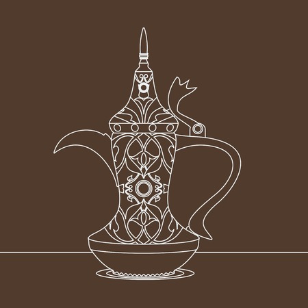 Editable Antique Dallah Arabic Coffee Pot Vector Illustration with Outline Styleのイラスト素材