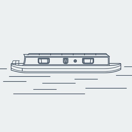 Editable Narrow Boat Vector Illustration in Outline Styleのイラスト素材