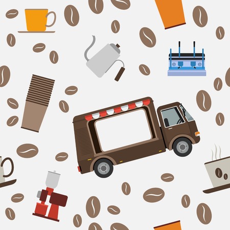 Editable Mobile Coffee Shop Vector Illustration Seamless Pattern with Flat Style.のイラスト素材