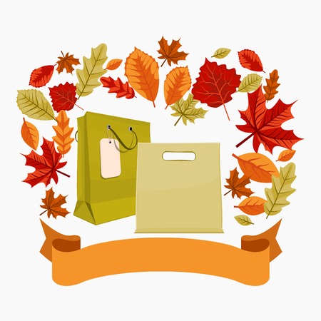 Editable Autumn Shopping Bags and Ribbon Vector Illustration for Marketing Conceptのイラスト素材