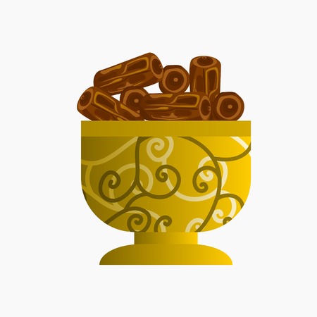 Editable Dates Fruit on Bowl Vector Illustration for Ramadan Momentsのイラスト素材