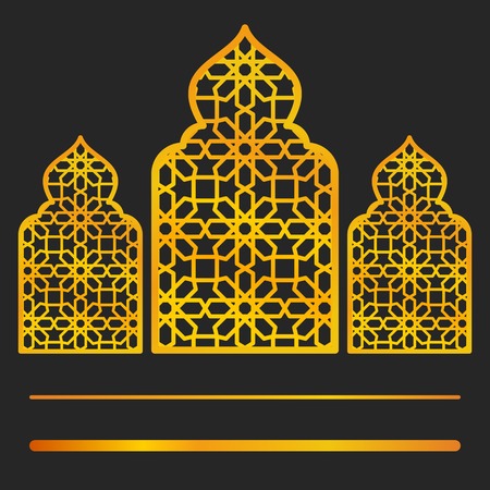 Editable Patterned Silhouette of Mosque Vector Illustration with Golden Styleのイラスト素材
