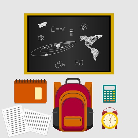 Editable Blackboard with School Elements Vector Illustrationのイラスト素材