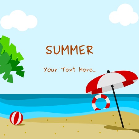 Editable Summer Beach with Flat Style Vector Illustration for Text Backgroundのイラスト素材