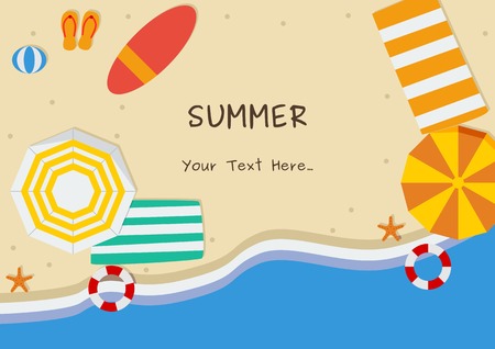 Editable Summer Beach with Flat Style Vector Illustration for Text Backgroundのイラスト素材
