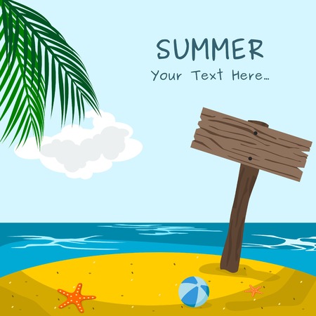 Editable Summer Beach with Flat Style Vector Illustration for Text Backgroundのイラスト素材