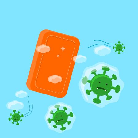 Editable Vector Illustration of Bar Soap Work Against Coronavirus in Flat Styleのイラスト素材