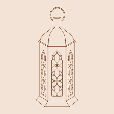 Editable Standing Arabian Lamp Isolated Vector Illustration in Outline Styleのイラスト素材