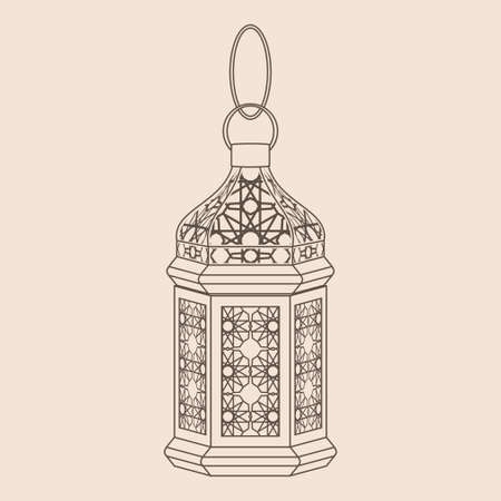 Editable Isolated Hanging Arabian Lamp Vector Illustration in Outline Styleのイラスト素材