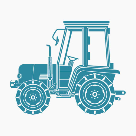 Editable Isolated Side View Flat Monochrome Style Farm Tractor Vector Illustration for Artwork Element of Vehicle or Agriculture Related Designのイラスト素材