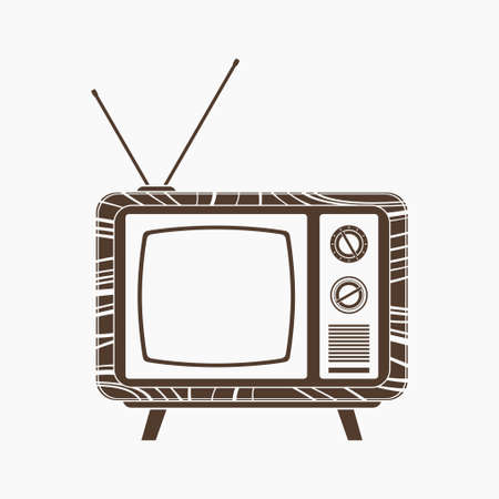 Editable Isolated Flat Monochrome Style Front View Old Classic Vintage Television Vector Iconic Illustration for Information Technology or Electrical Related Designのイラスト素材