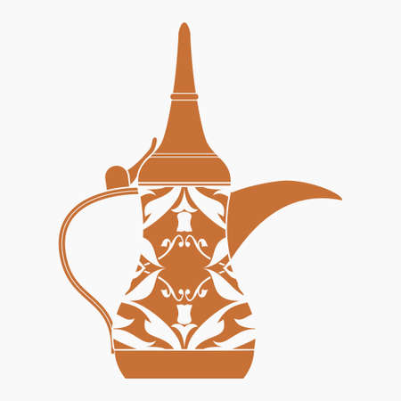 Editable Isolated Flat Monochrome Style Side View Patterned Traditional Arab Dallah Coffee Pot Vector Illustration for Cafe Related Design or Arab History and Tradition Cultureのイラスト素材