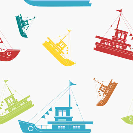 Editable Flat Monochrome Style Side View Ship Vector Illustration in Various Colors as Seamless Pattern for Creating Background of Transportation Vehicle and Historical Education Related Designのイラスト素材