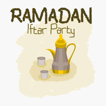 Editable Arabic Coffee Vector Illustration on Brush Strokes for Ramadan Iftar Party Poster or Cafe With Middle Eastern Culture Design Conceptのイラスト素材