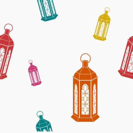 Editable Flat Monochrome Style Arabian Lamps Vector Illustration With Various Colors as Seamless Pattern for Creating Backgroundのイラスト素材