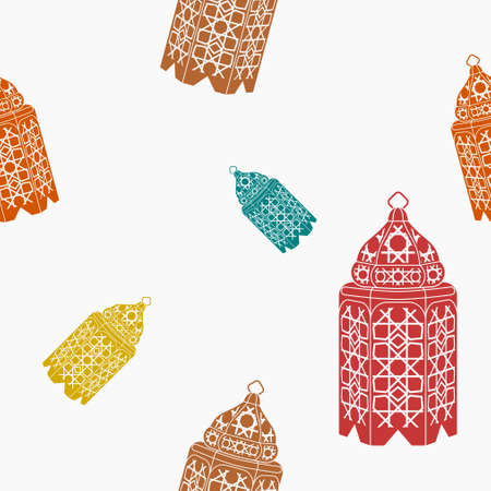 Editable Flat Monochrome Style With Various Colors Arabian Lamps Vector Illustration as Seamless Pattern for Creating Backgroundのイラスト素材