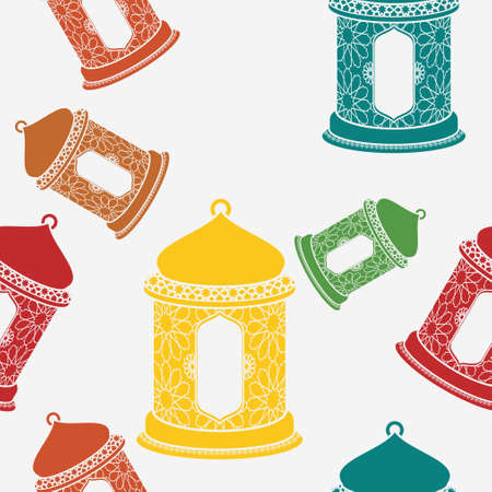 Editable Flat Monochrome Style Arab Lanterns Vector Illustration With Various Colors as Seamless Pattern for Creating Background of Islamic Occasional Theme Such as Ramadan and Eid or Arab Cultureのイラスト素材