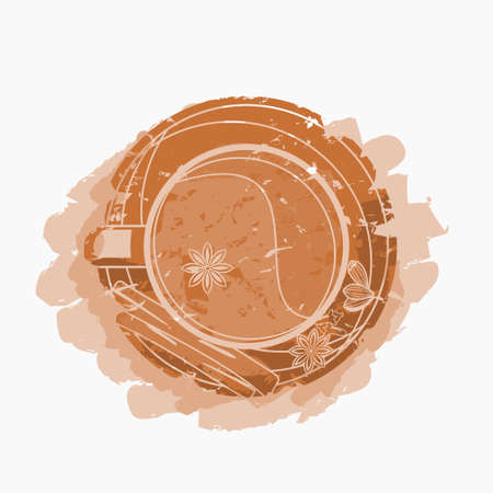 Editable Isolated Top View Brush Strokes Style Indian Masala Chai With Assorted Herb Spices Vector Illustration for Artwork Element of Beverages With South Asian Culture and Tradition Designのイラスト素材