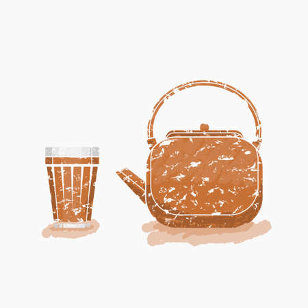 Editable Side View Masala Chai Tea in A Glass Mug and Kettle Vector Illustration in Brush Strokes Style for Artwork Element of Beverages With South Asian Culture and Tradition Designのイラスト素材