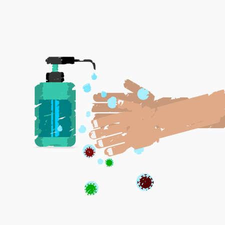 Editable Vector Illustration of Sanitizing Hands in Brush Strokes Style for Artwork Element of...