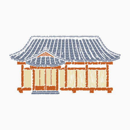 Editable Brush Strokes Style Traditional Japanese House Vector Illustration for Tourism Travel and Culture or History Educationのイラスト素材