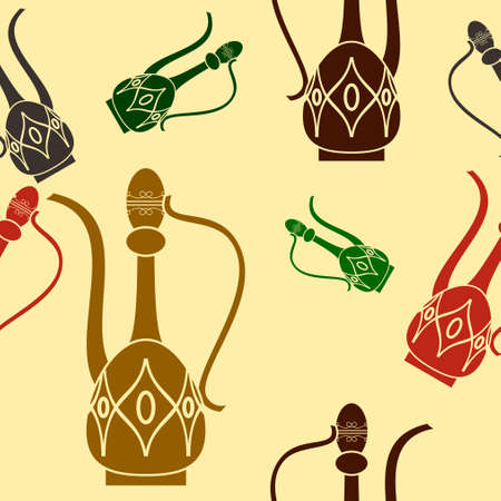 Editable Flat Monochrome Dallah Coffee Jugs Vector Illustration in Various Colors as Seamless Pattern for Creating Background of Arab Culture Tradition Cafe and Islamic Moments Related Designのイラスト素材