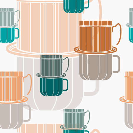 Editable Vietnamese Drip Coffee With Soft Color Vector Illustration as Seamless Pattern for Creating Background of Cafe With Vietnamese Culture and Tradition Related Designのイラスト素材
