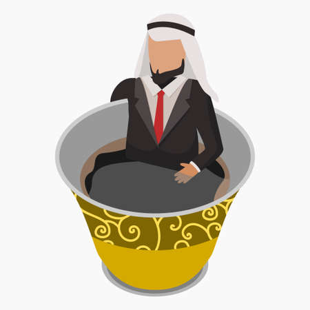 Editable Vector of Arab Businessman Relaxing in A Cup of Arabic Coffee for Business and Coffee Break Illustration With Arab Culture or Cafe Related Designのイラスト素材