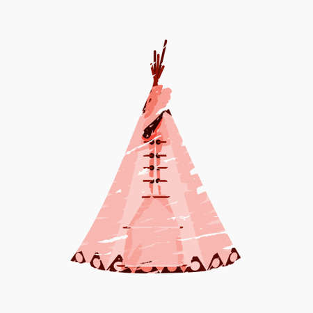 Editable Vector of Isolated Front View Native American Tent Illustration in Brush Strokes Style for Traditional Culture and History Related Designのイラスト素材