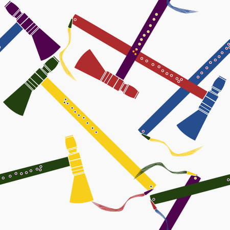 Editable Vector of Native American Tomahawk Axes Illustration in Various Colors as Seamless Pattern for Creating Background of Traditional Culture and History Related Designのイラスト素材