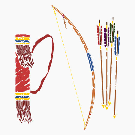 Editable Isolated Native American Archery Tools Vector Illustration in Brush Strokes Style for...