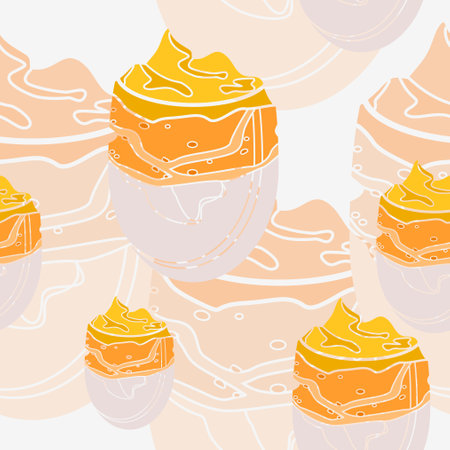 Editable Top Side View Korean Dalgona Coffee Vector Illustration in Bulbous Glass Mug as Seamless Pattern for Creating Background of Cafe and Beverage Related Designのイラスト素材
