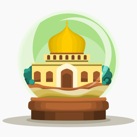 Editable Front View Mosque Inside Glass Ball Vector Illustration for Islamic Holy Moment Design Conceptのイラスト素材