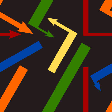 Colorful Arrows Seamless Pattern With Dark Background and Decorative Elementのイラスト素材