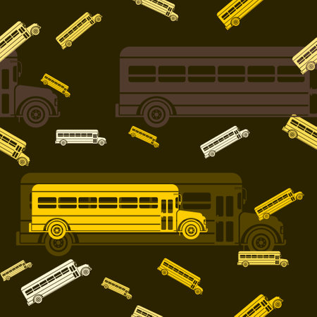 Editable Flat Monochrome School Bus Vector Illustration Seamless Pattern With Dark Background for School and Education or Transportation Designのイラスト素材