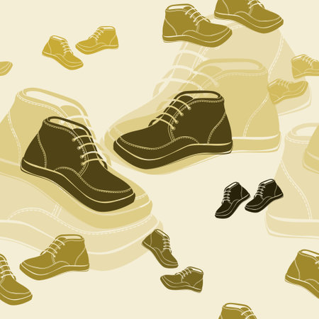 Editable Vector Illustration of Flat Monochrome Male Leather Shoes as Seamless Pattern for Creating...