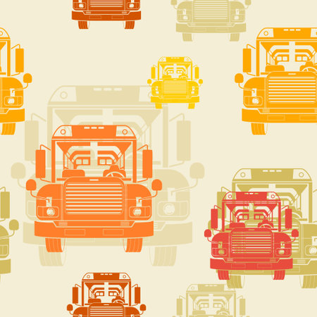 Editable Flat Monochrome Front View School Bus Vector Illustration With Various Colors Seamless Pattern With Soft Background for Transportation Vehicle or School and Educationのイラスト素材