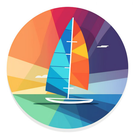 Sailing boat. Colorful flat vector icon with long shadow.の素材