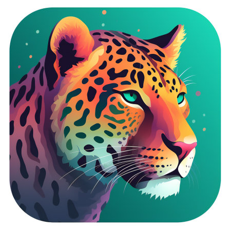 Portrait of a wild leopard on a green background. Vector illustrationの素材
