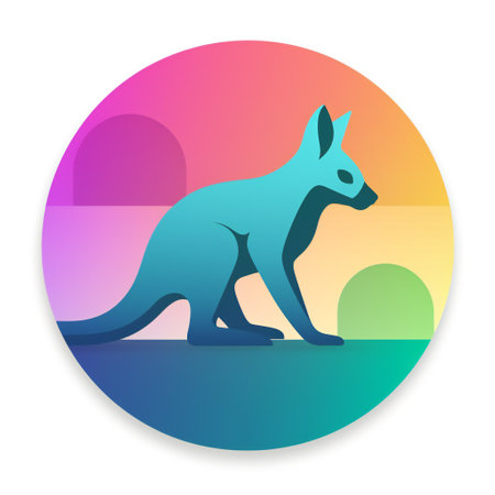 Kangaroo silhouette on rainbow background. Animal icon. Vector illustrationの素材