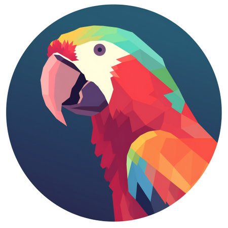 Colorful parrot on blue background. Vector illustration in flat style.の素材