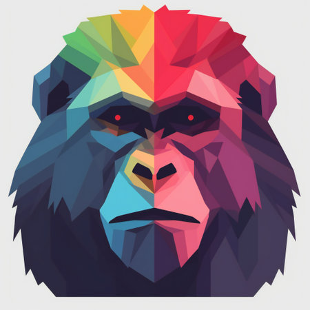 Low poly gorilla head vector illustration. Polygonal low poly gorilla headの素材
