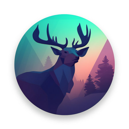 Deer silhouette in circle with forest background. Vector illustration for your designの素材