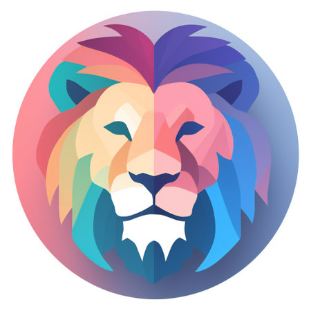 Lion head. Icon in the style of a flat design.の素材